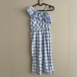 Janie And Jack Ruffle Girl’s Blue White Gingham Jumpsuit size 10